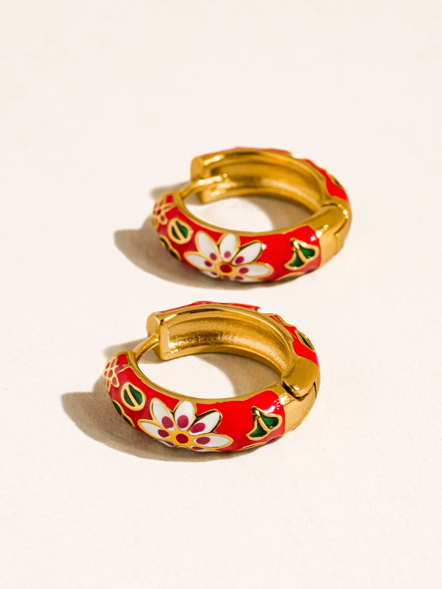 Isabeau 18K Gold Non-Tarnish Vintage Floral Hoop Earrings