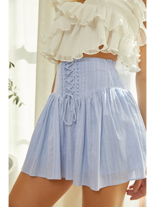 MS Smocked Blue Lace Up Tie Shorts