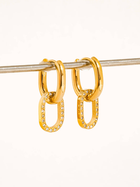 Serenelle 18K Gold Non-Tarnish CZ Oval Link Drop Earrings