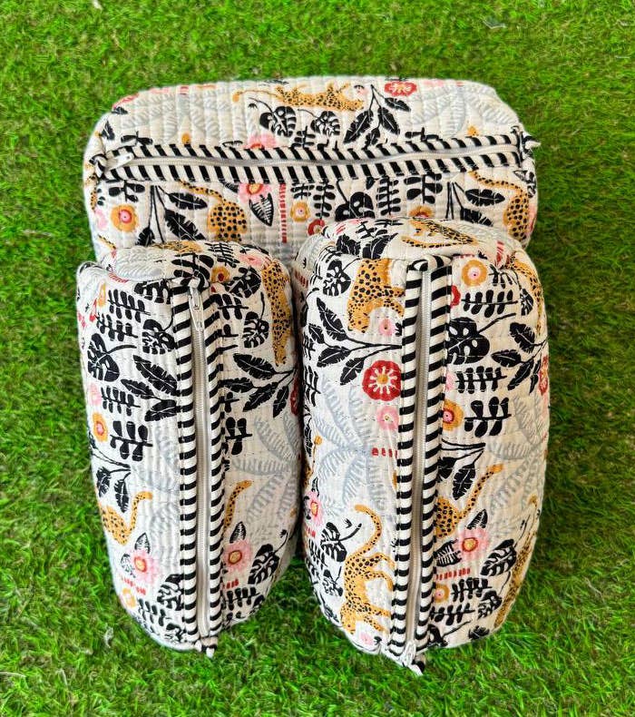 Hand-Printed Quilted Toiletry Bag – Waterproof & Travel Ready