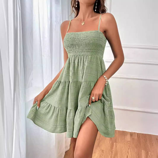 Olive Suspender Summer Flowy Dress