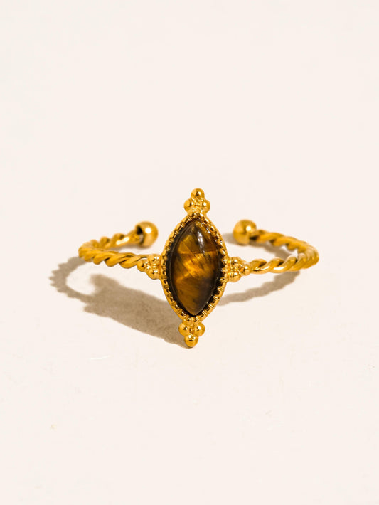 Dorisse 18K Gold Non-Tarnish Brown Gemstone Adjustable Ring