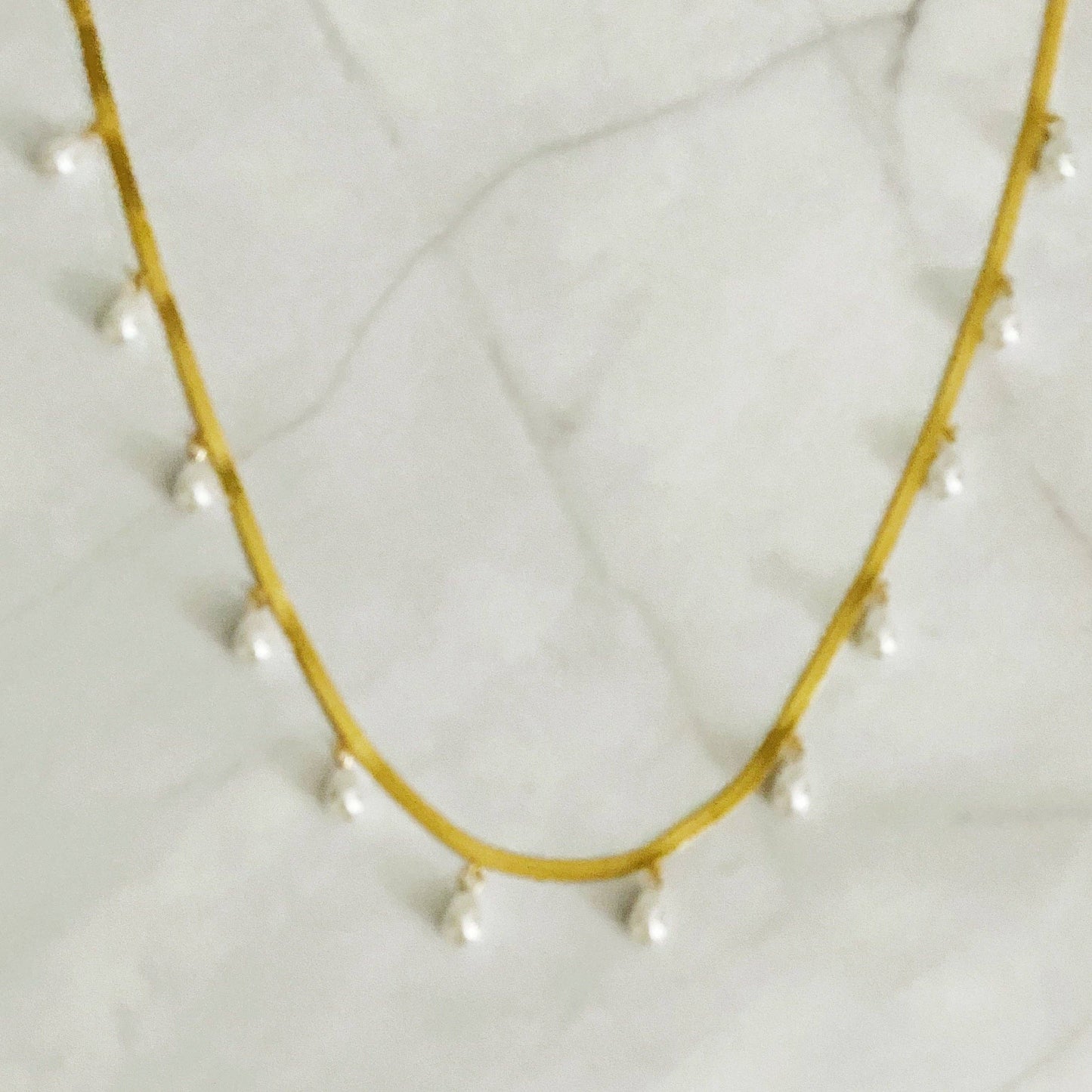 Pearl Drop Herringbone Necklace