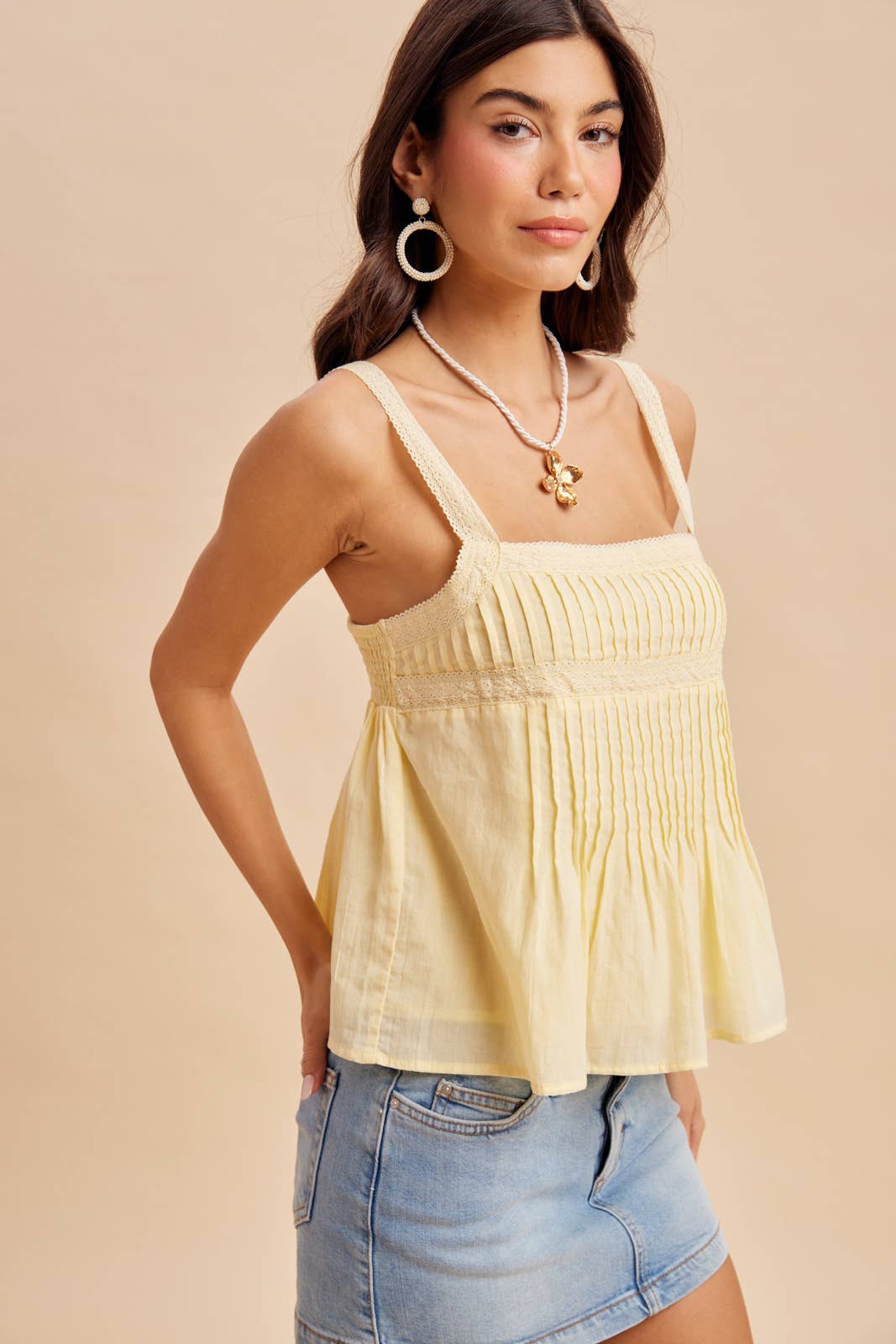 Lemonade Pintuck Pleated Tank