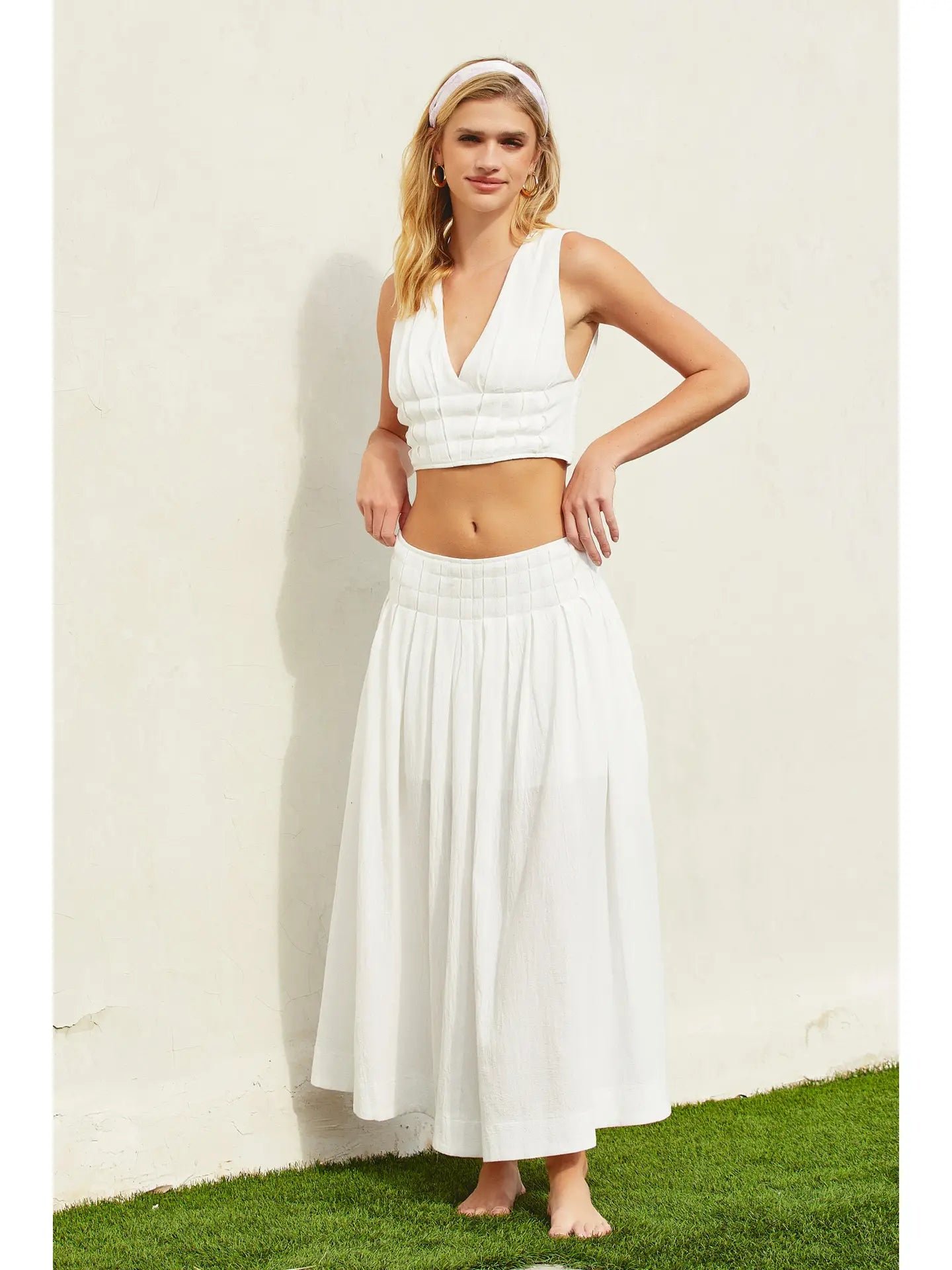MS Pleated V Neck Crop Top