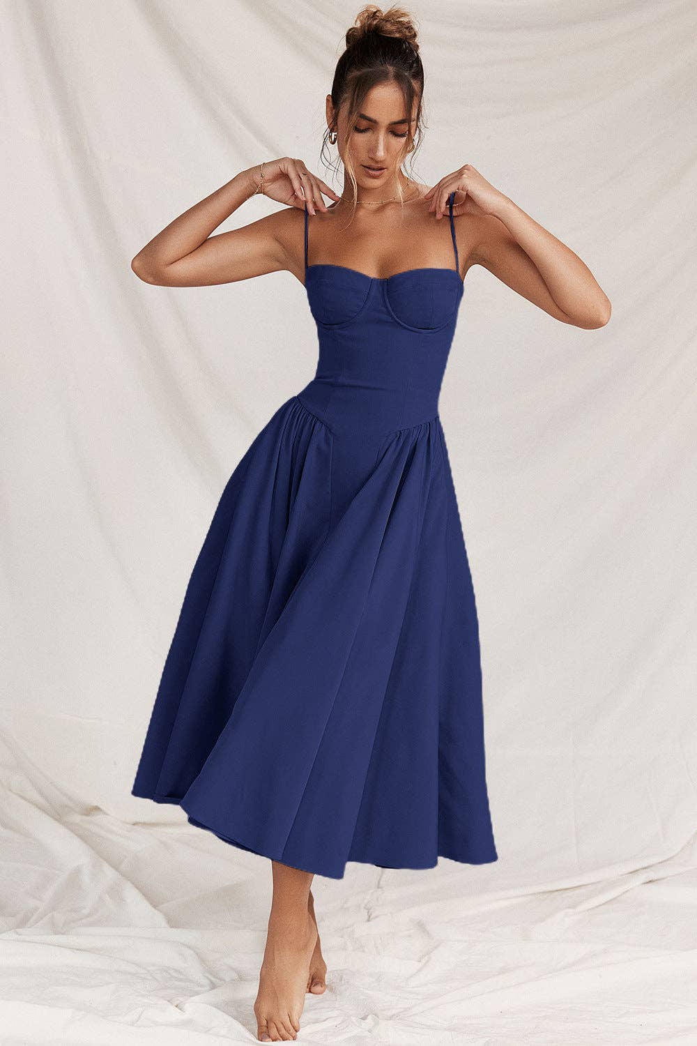 String Shoulder Solid Blue Women's Dress Large String Shoulder Solid Blue Women's Dress Large