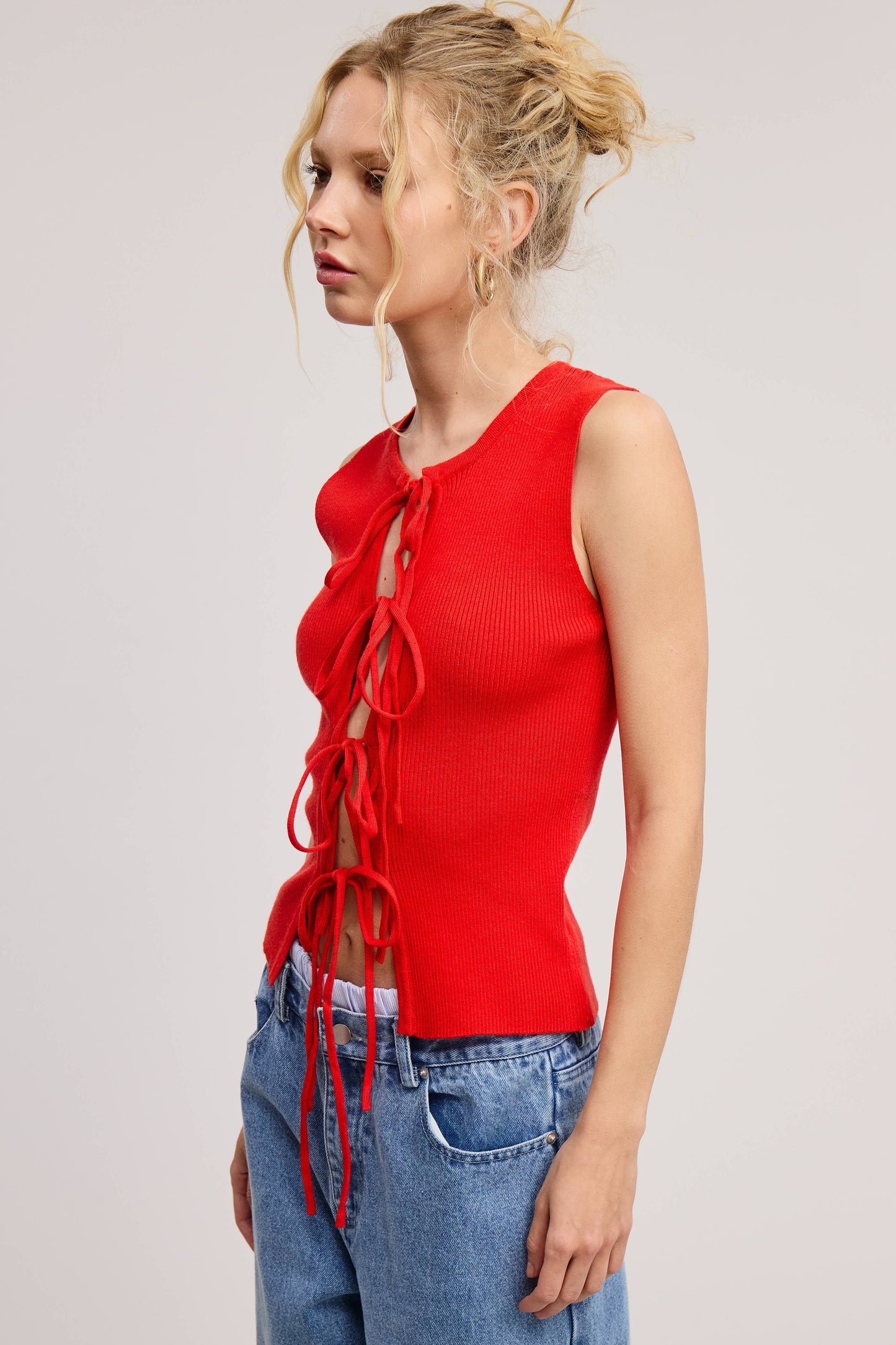 Black Open Front Ribbed Top