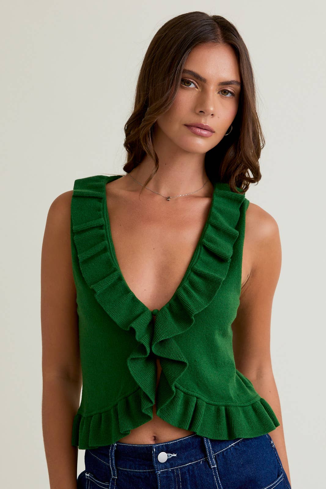 Emerald Ruffle Knit Vest