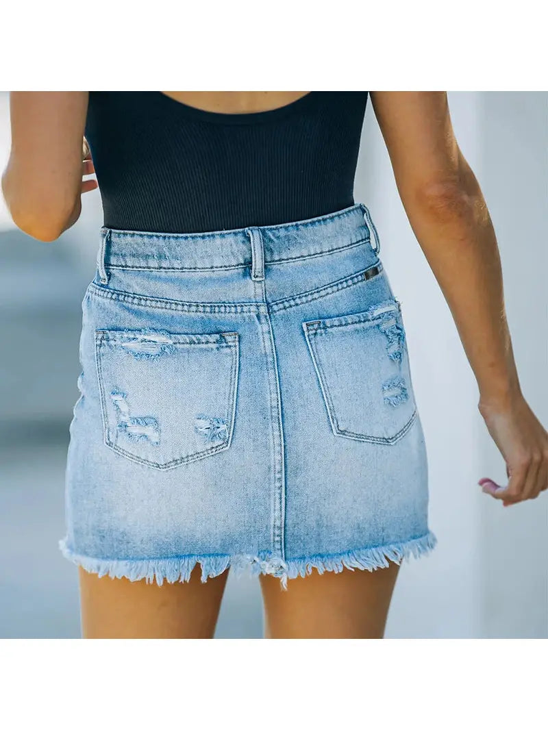 Ripped Denim Mini Skirt