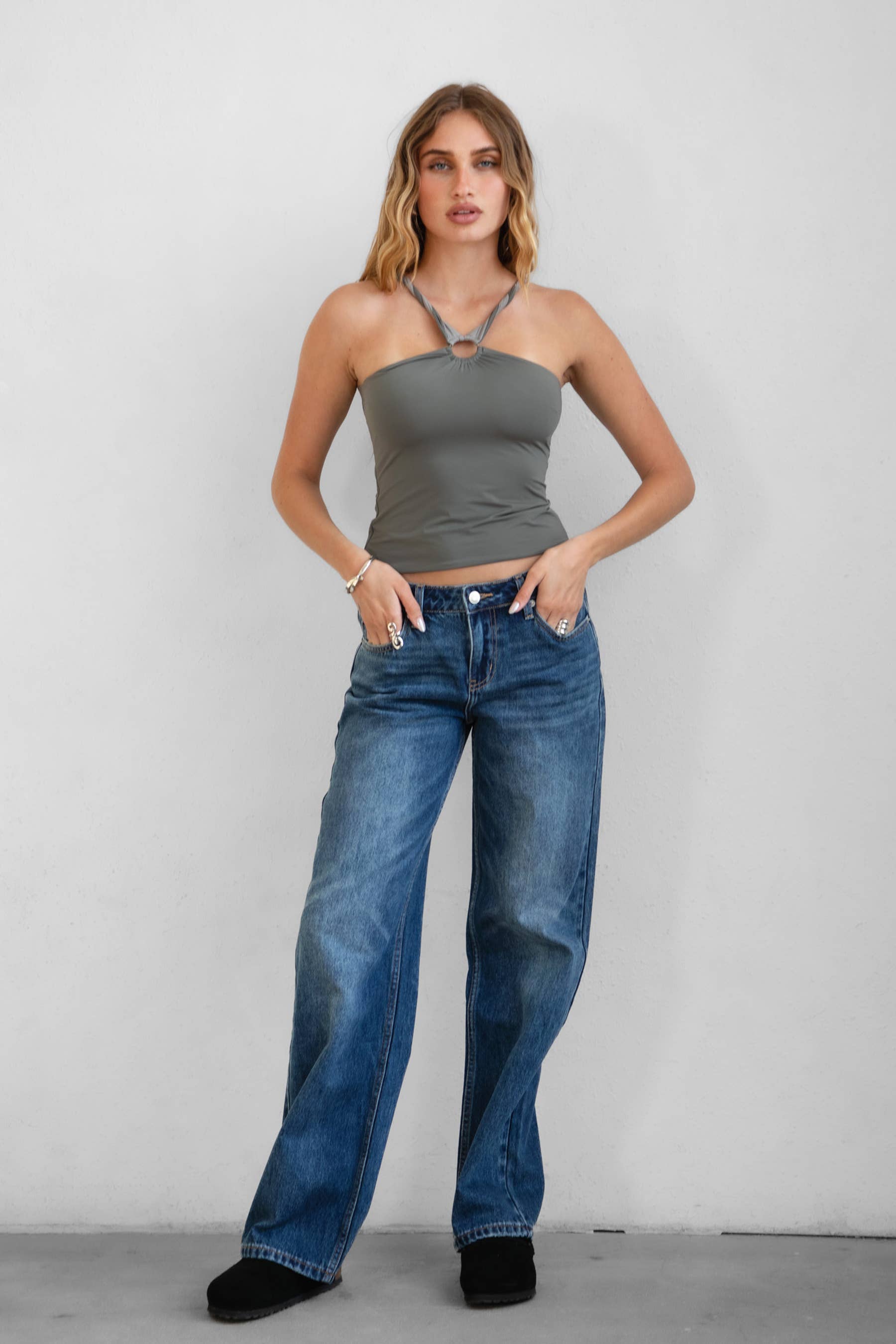 トップス melt the lady halterneck layered tops Women Y2k Front Tie Crop Tops Halter Neck Flowy Plisse Summer