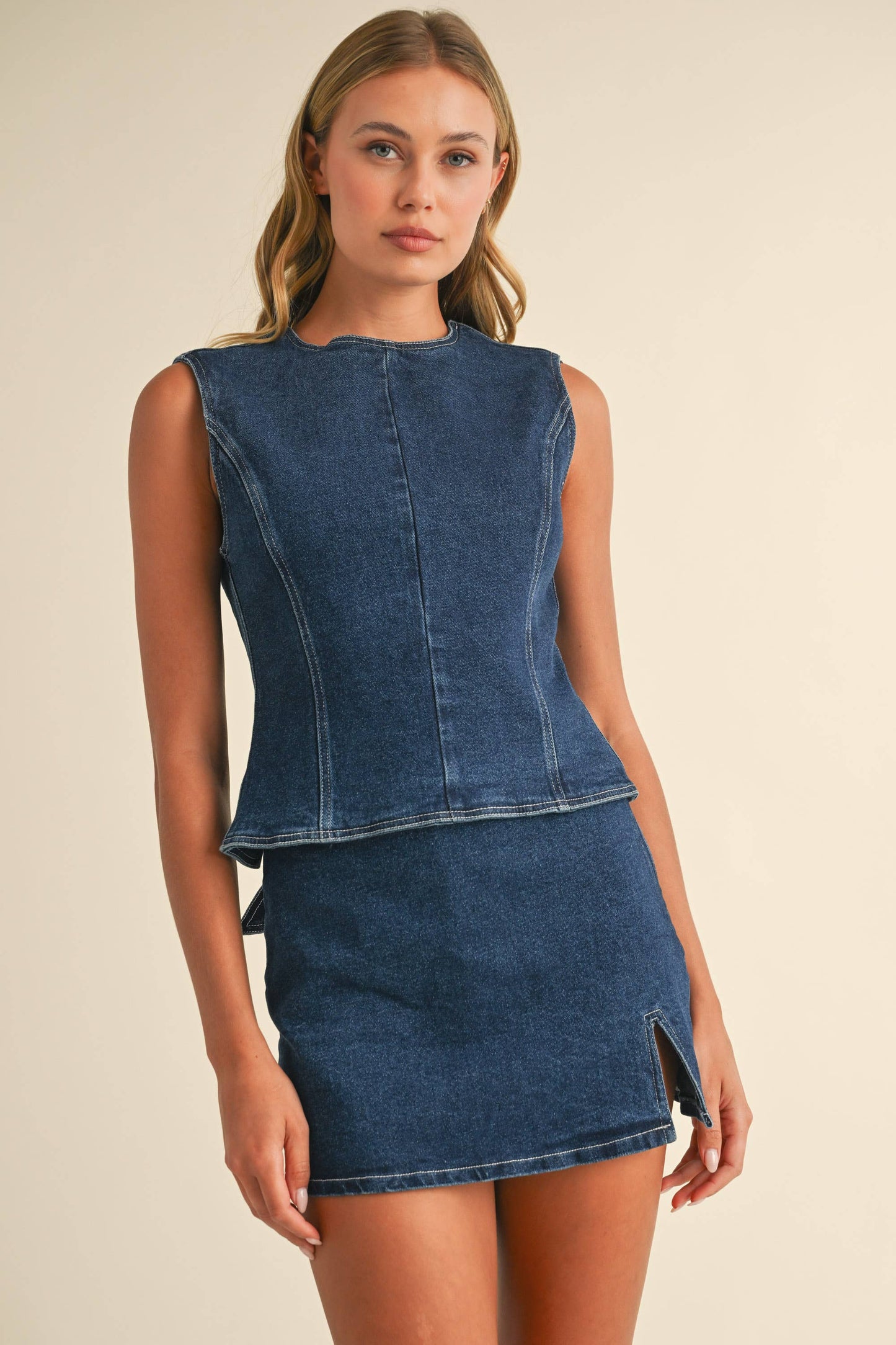 Dark Denim Sleeveless Top & Mini Skirt Set