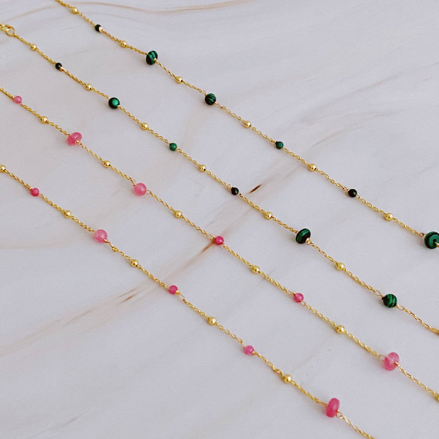 Dainty Precious Stone Bead Necklace: Green Stone