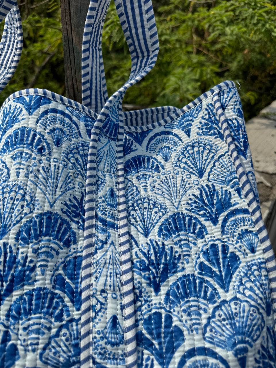 Indigo Quilted Cotton Tote Bag