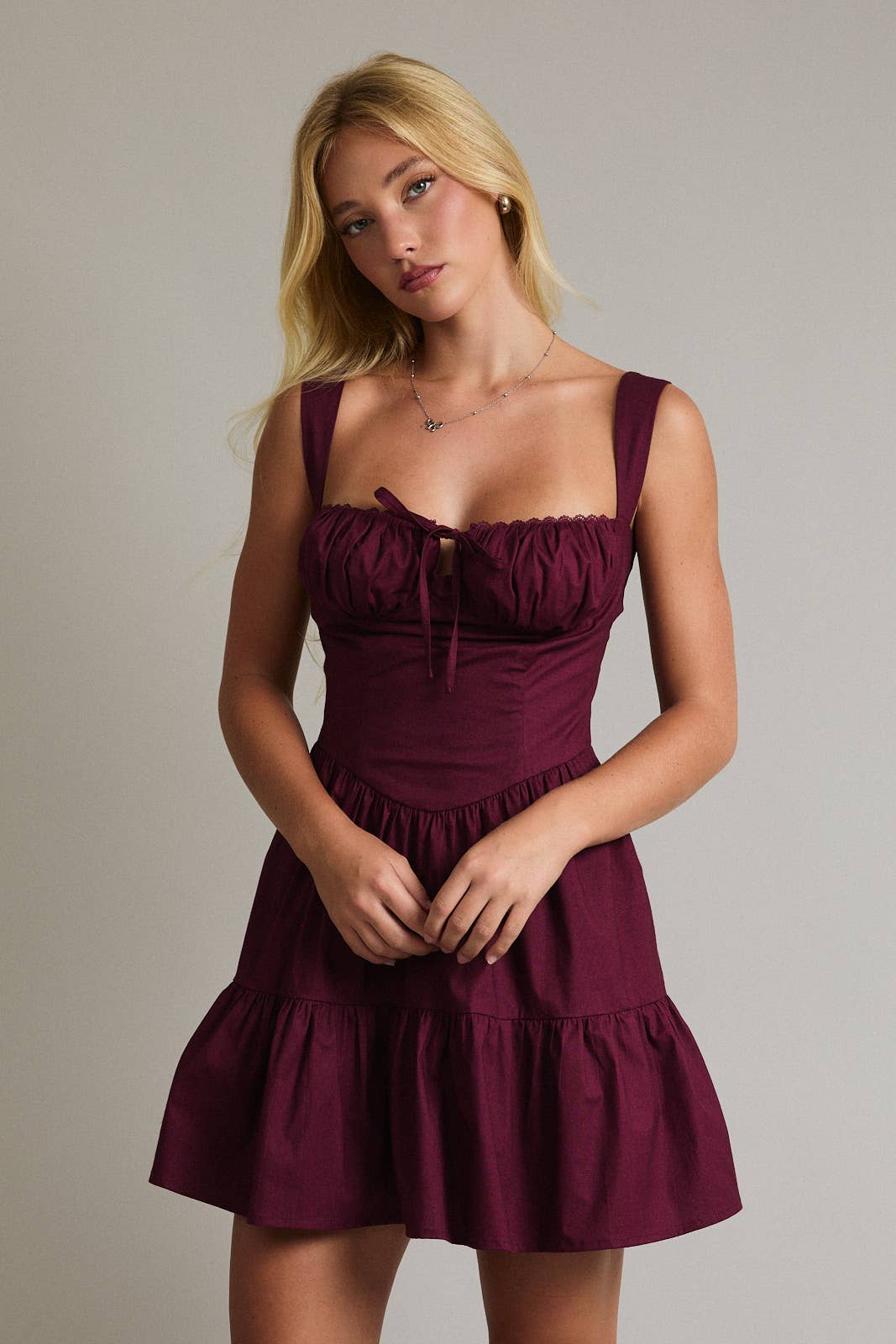 Bordeaux Ruched Corset Mini Dress