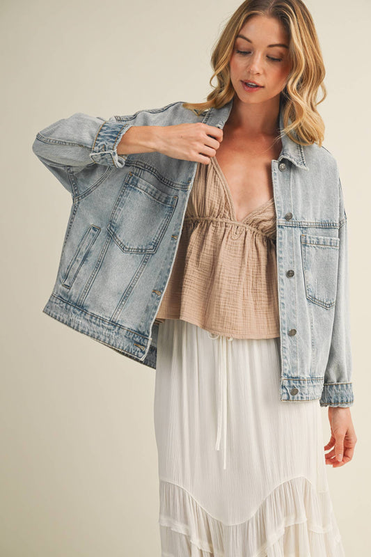 BACK PLEATED DENIM JACKET