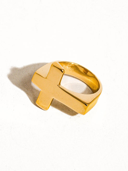 Truth 18K Gold Non-Tarnish Cross Ring