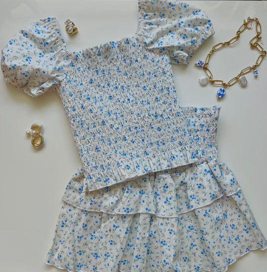 Tween Blue Floral Smocked Top