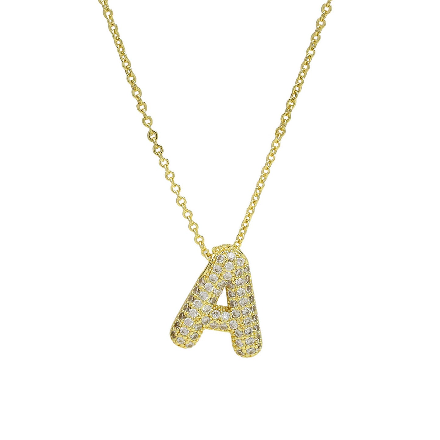 Initial CZ Balloon Bubble 18K Gold Necklace