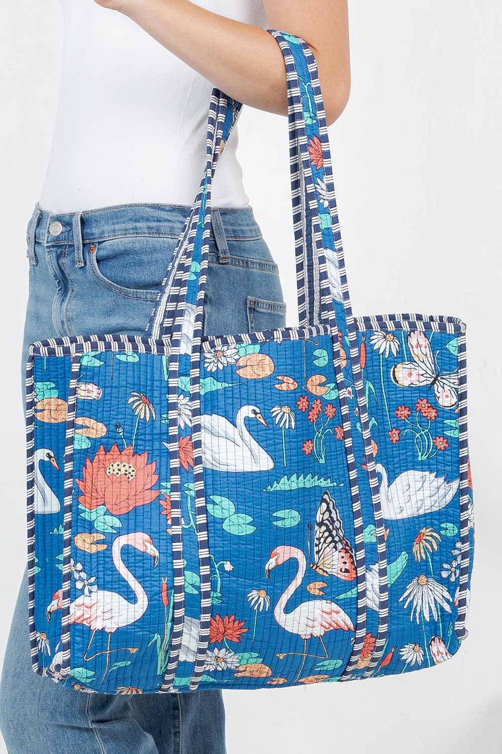 Flamingo Garden Reversible Quilted Tote