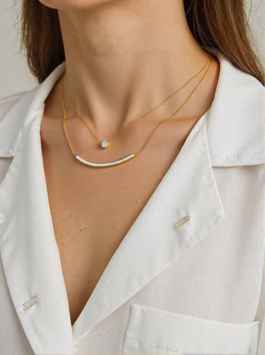 Lorenza 18K Gold Non-Tarnish Layered Smile CZ Necklace