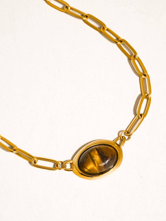 Shay 18K Gold Non-Tarnish Oval Stone Chain Necklace