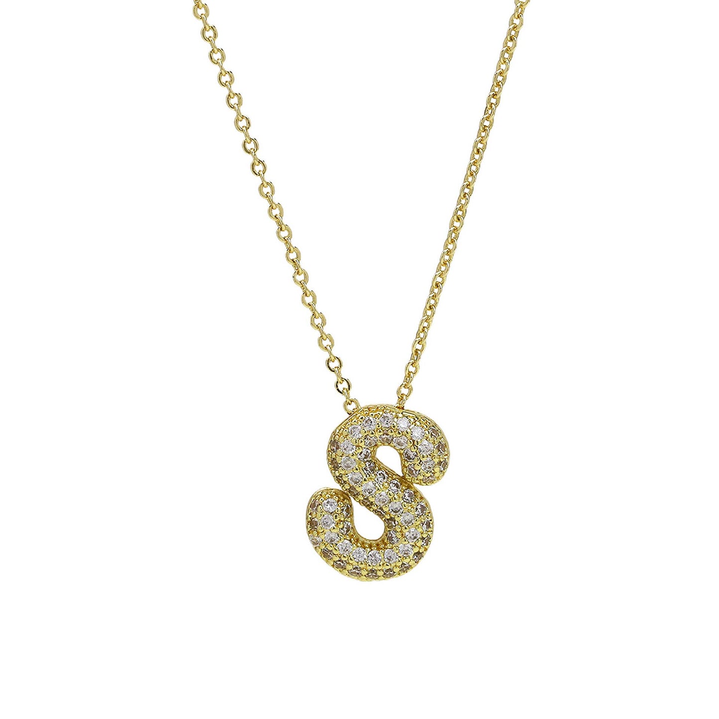 Initial CZ Balloon Bubble 18K Gold Necklace