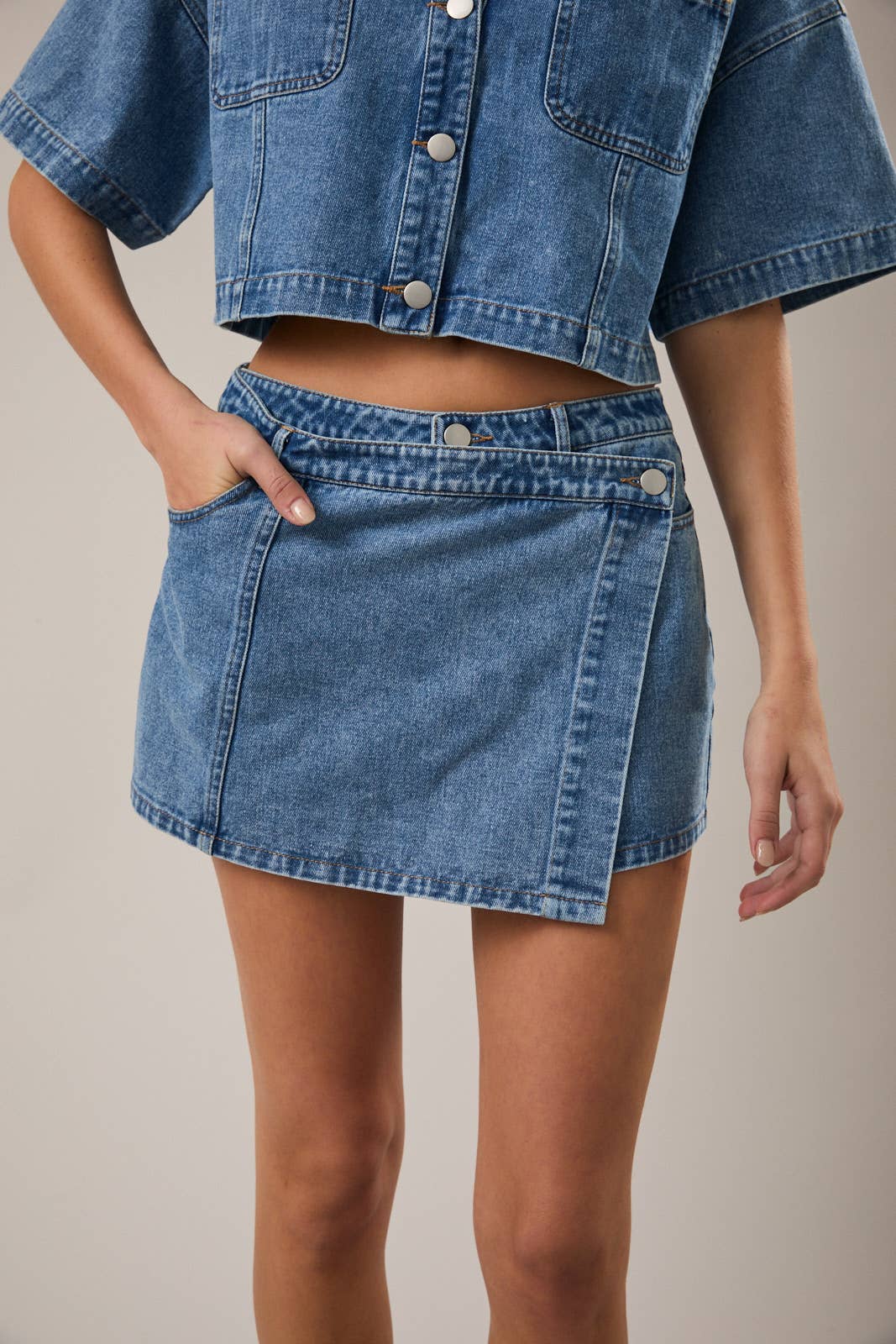 Denim Wrap Mini Skort
