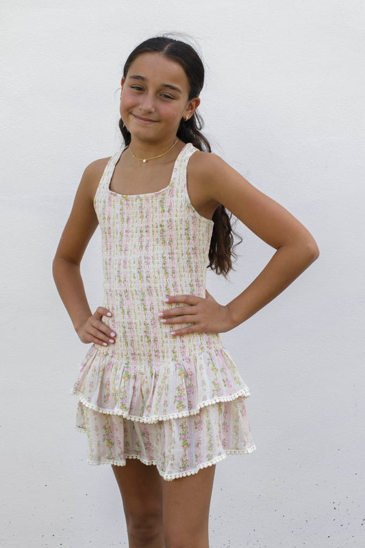 Tween Vallie Dress in Shabby Floral Stripe