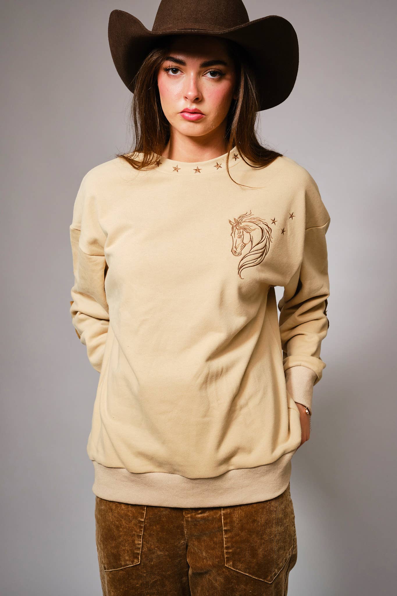 Giddy Up Horse Embroidered Sweatshirt