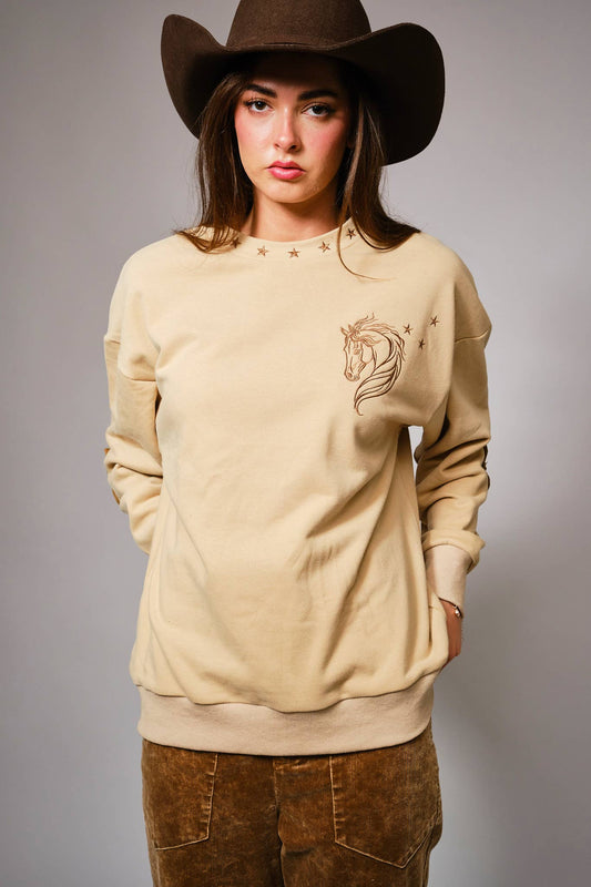 Giddy Up Horse Embroidered Sweatshirt