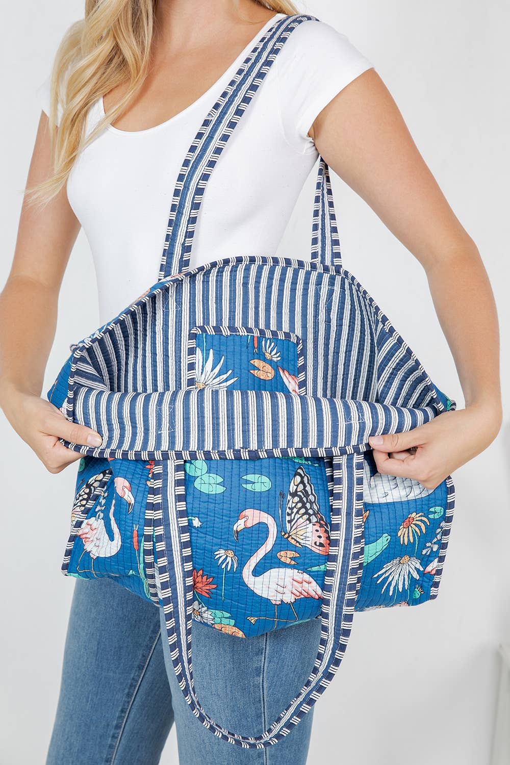 Flamingo Garden Reversible Quilted Tote