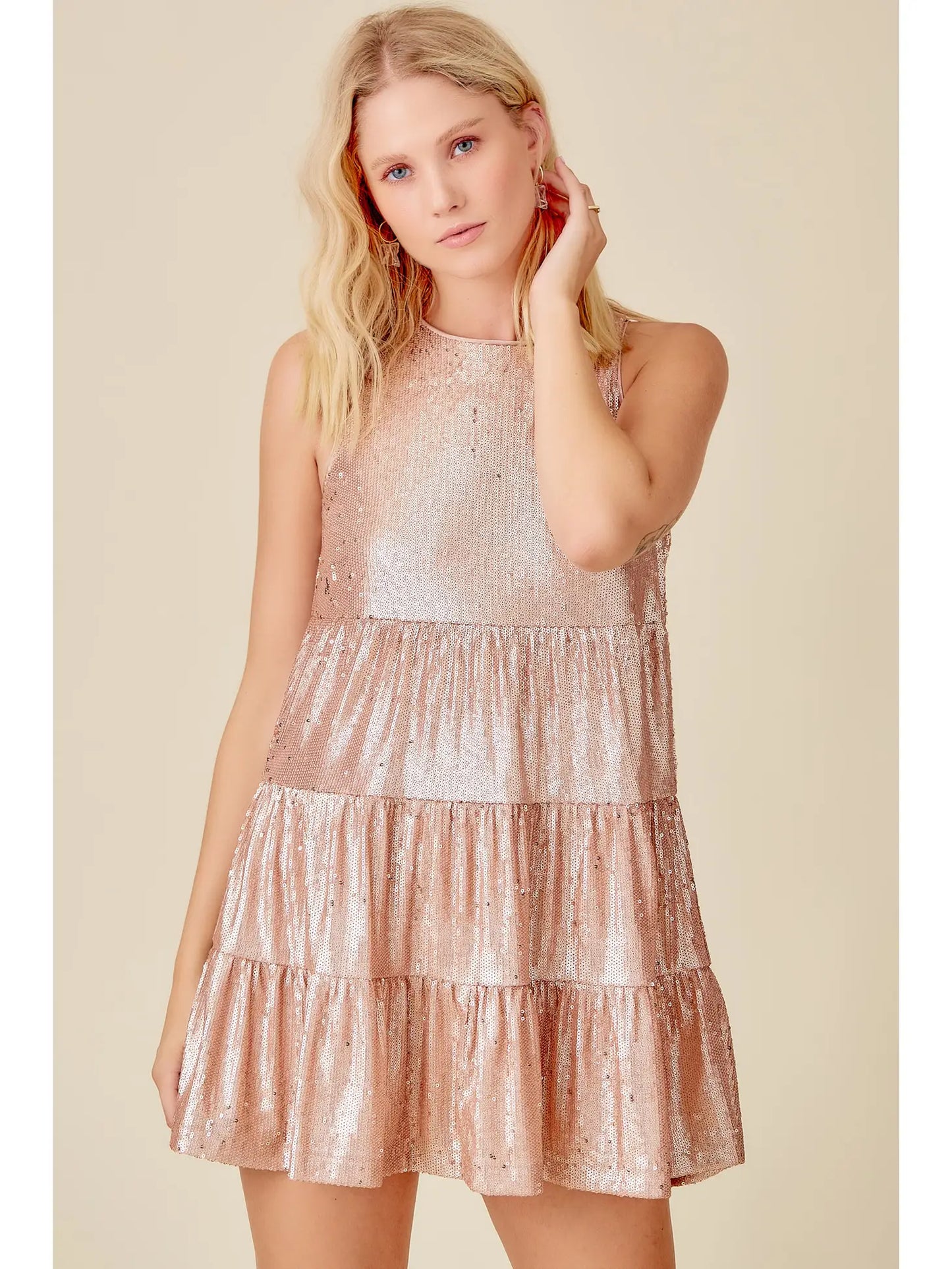MS Blush Sequin Tiered Flare Dress