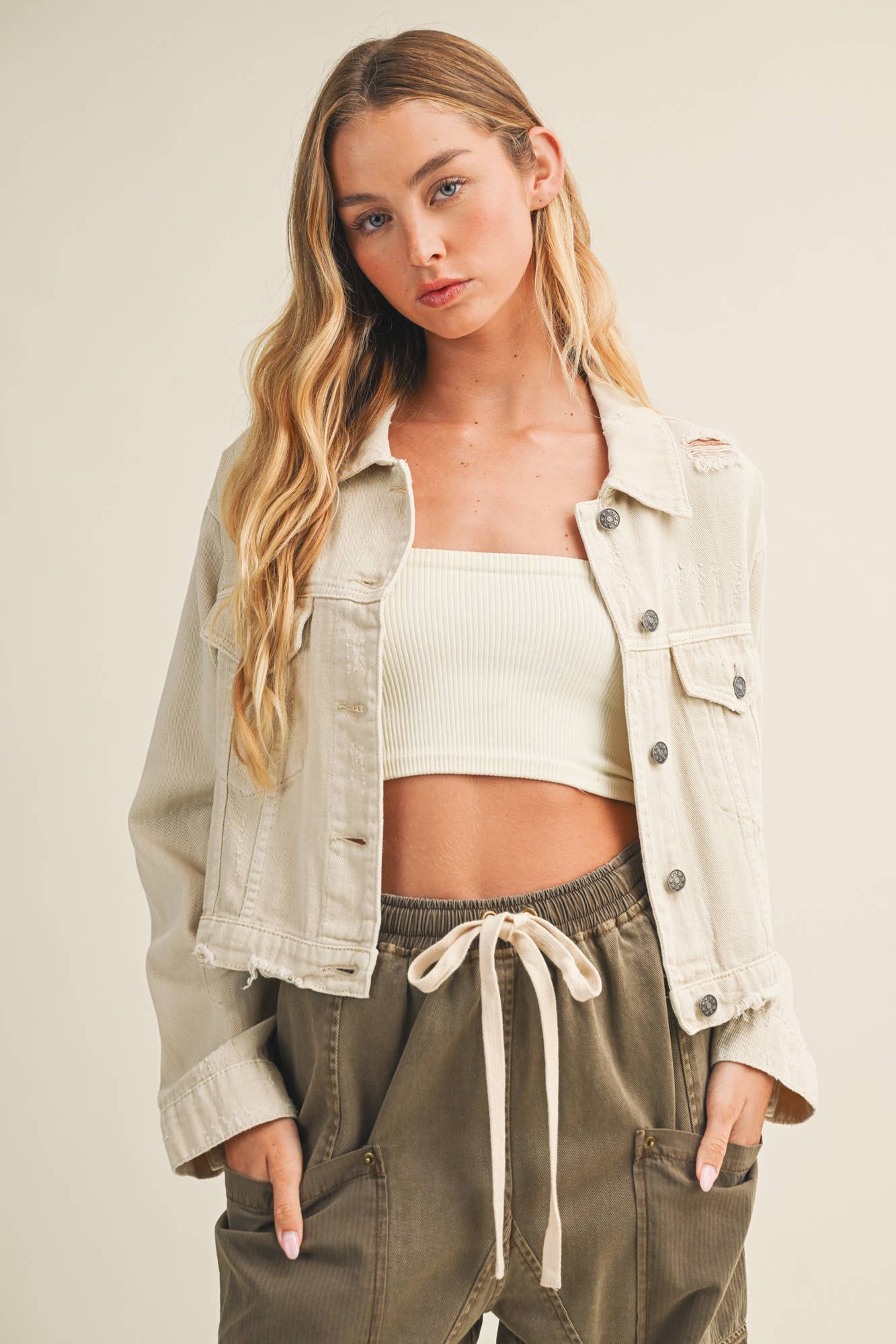 Soft Dune Cropped Denim Jacket