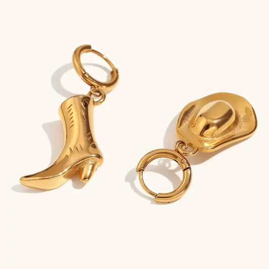 18K Gold Plated Cowboy Boot and Cowboy Hat Dangle Earrings