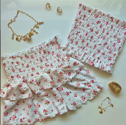 Tween Red Floral Smocked Skirt