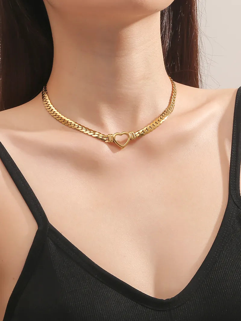 Heart 18K Plated Gold Choker Chain Necklace