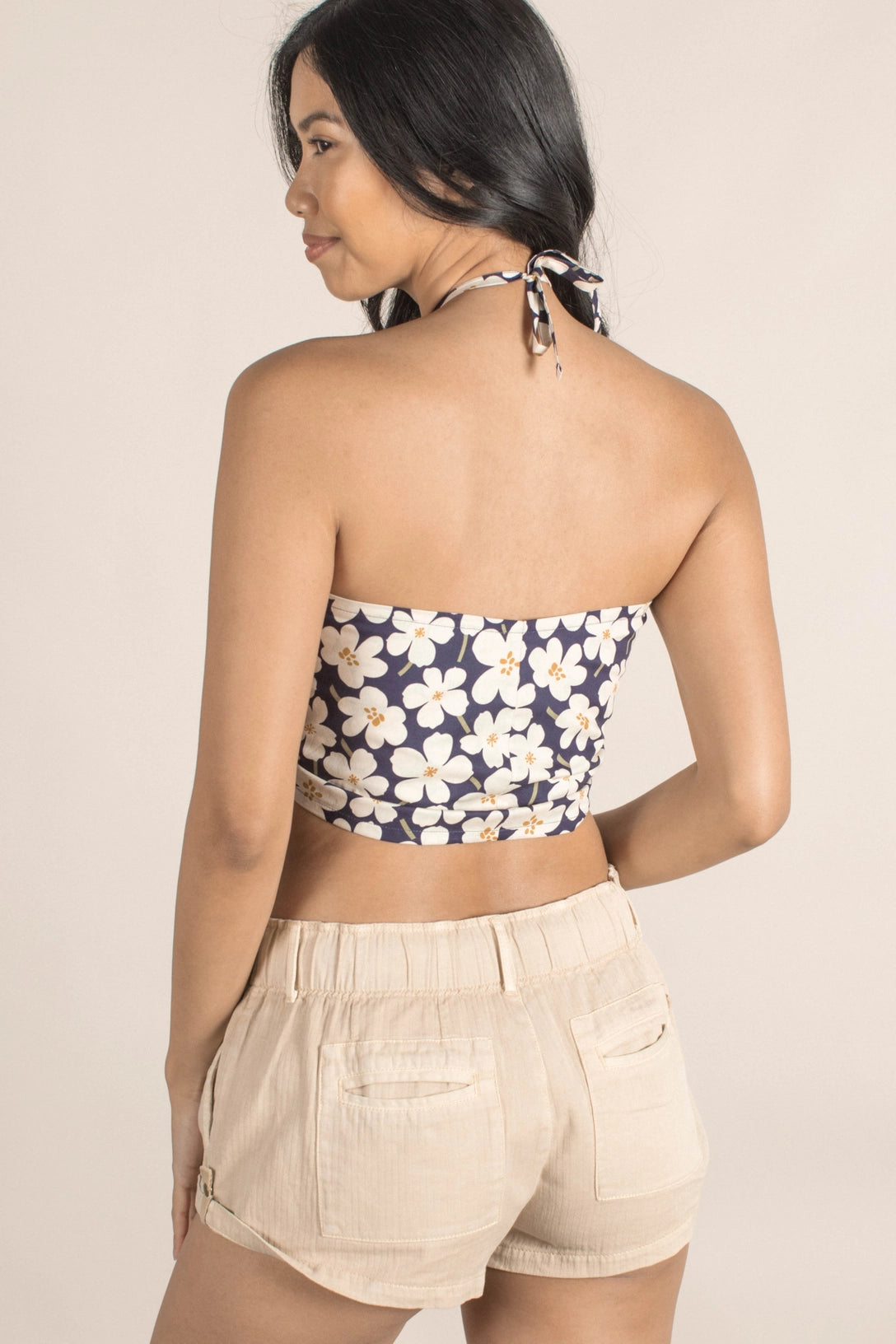 Navy Floral Cotton Crop Top