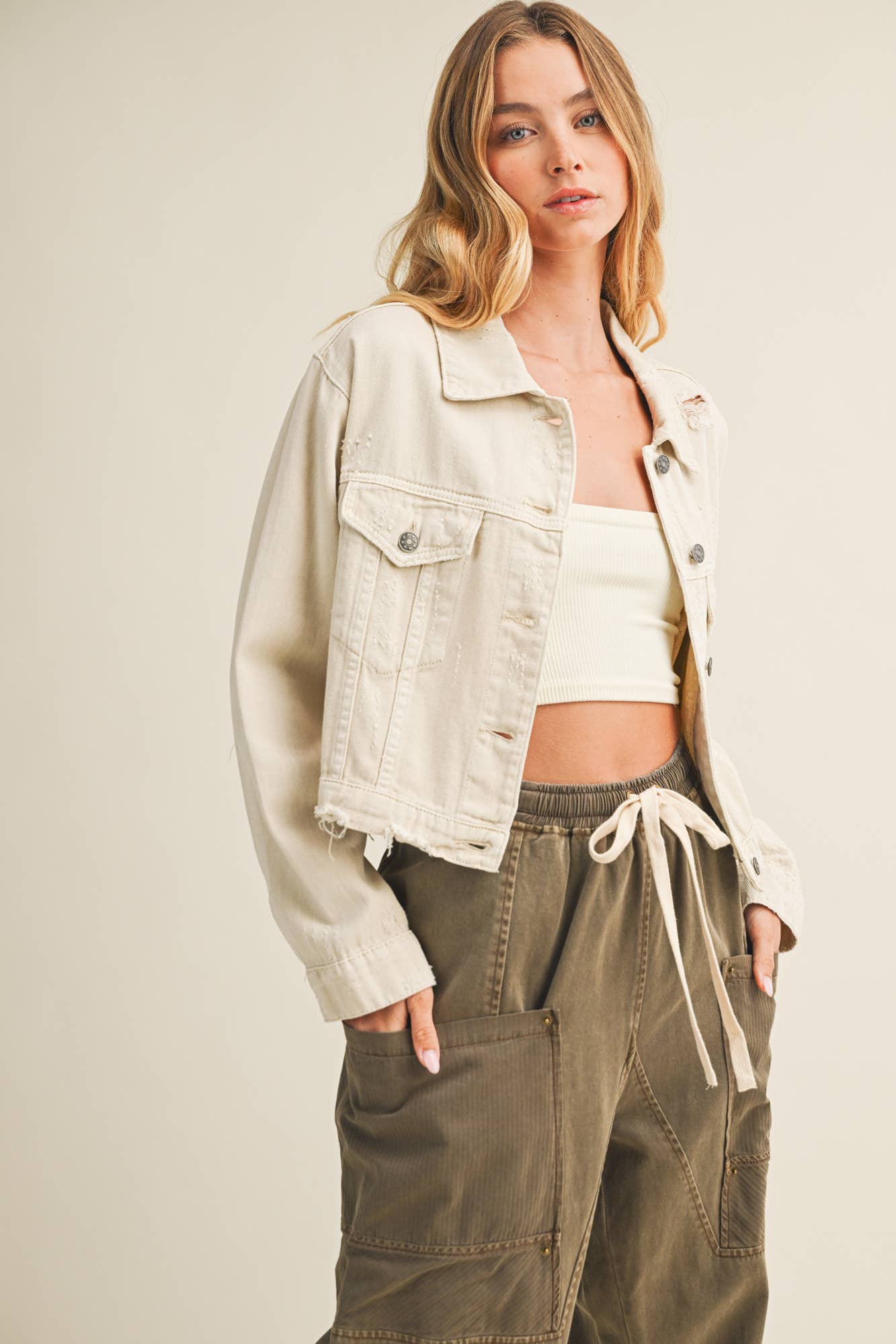 Soft Dune Cropped Denim Jacket