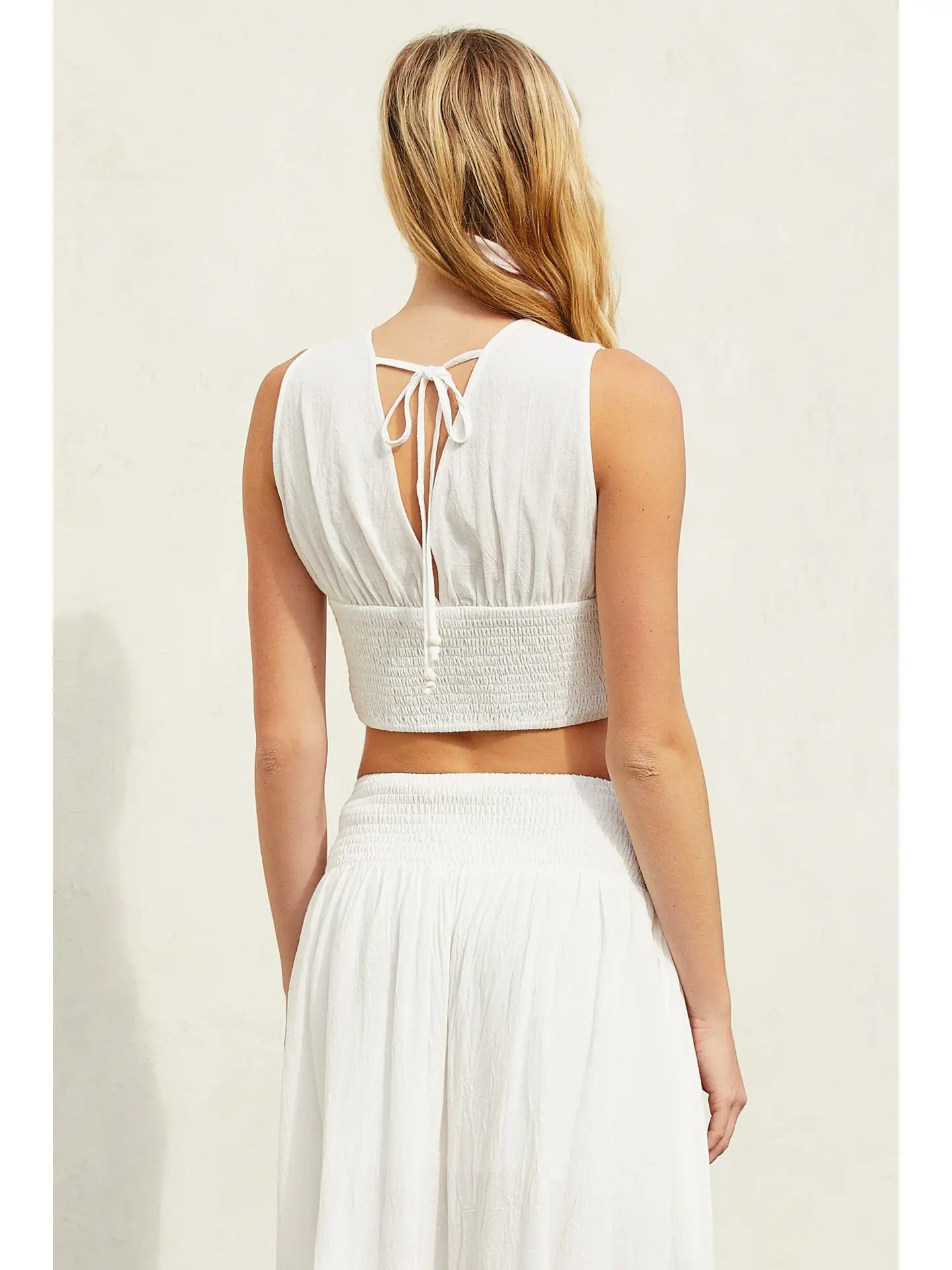 MS Pleated V Neck Crop Top