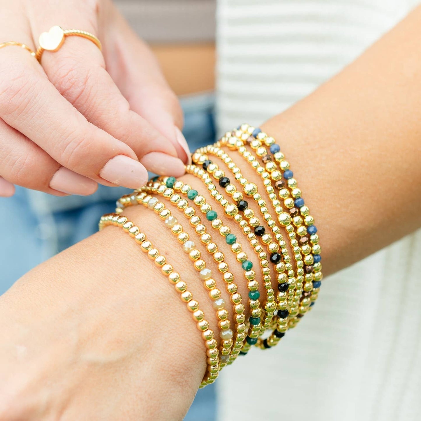 Dark Crystal 4mm Gold Beaded Bracelet - Assorted