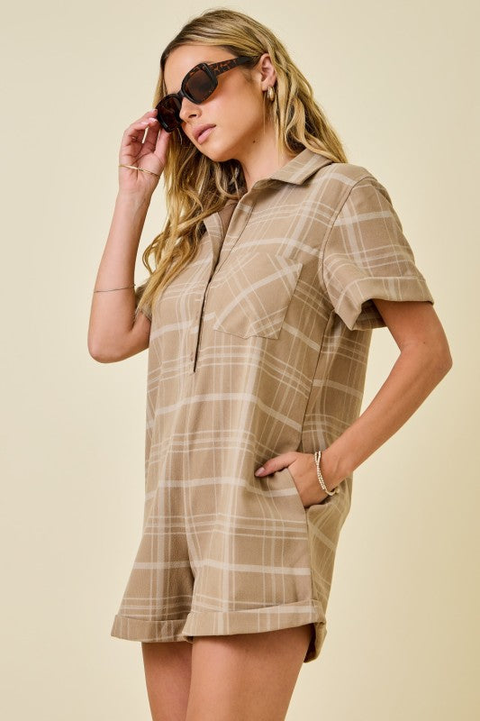 Sandstone Check Romper