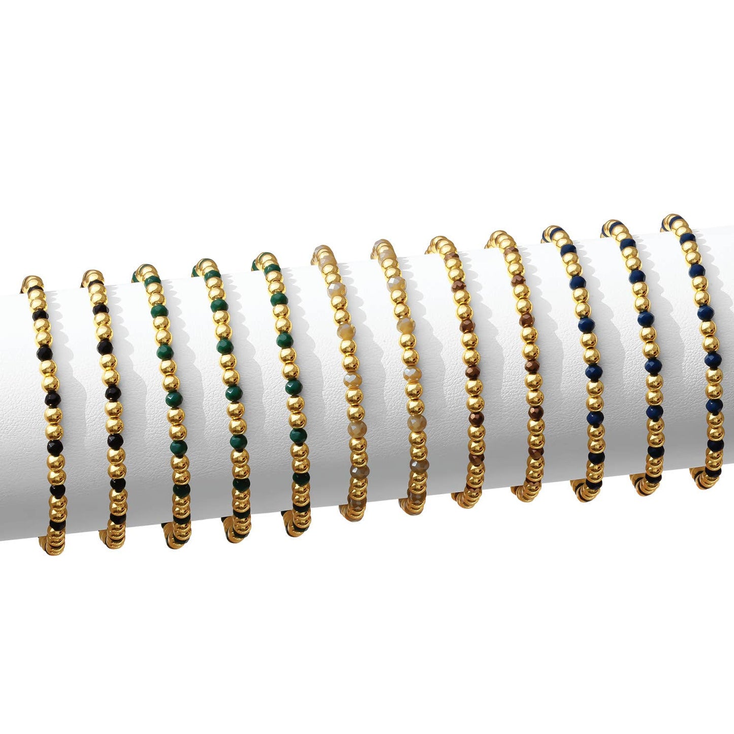 Dark Crystal 4mm Gold Beaded Bracelet - Assorted