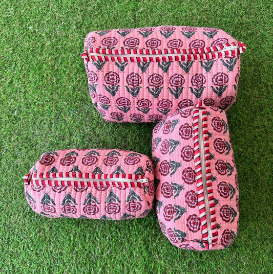 Small Floral Print Bag Indian Cotton Quilted Bag Makeup Bags