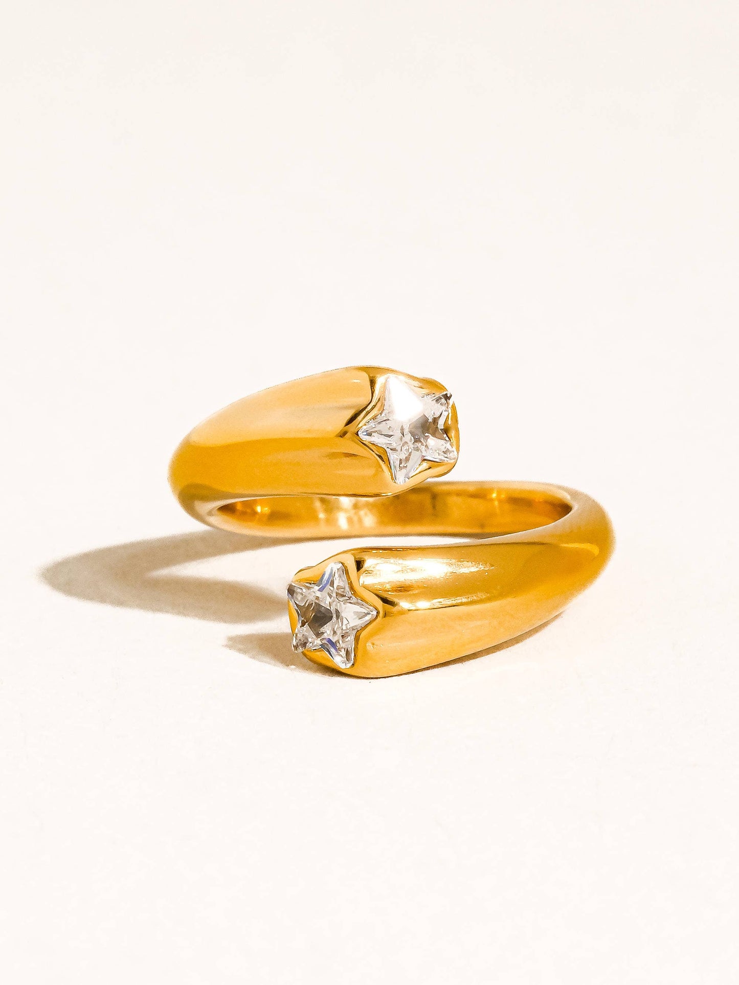 Fenella 18K Gold Non-Tarnish Double Star CZ Ring