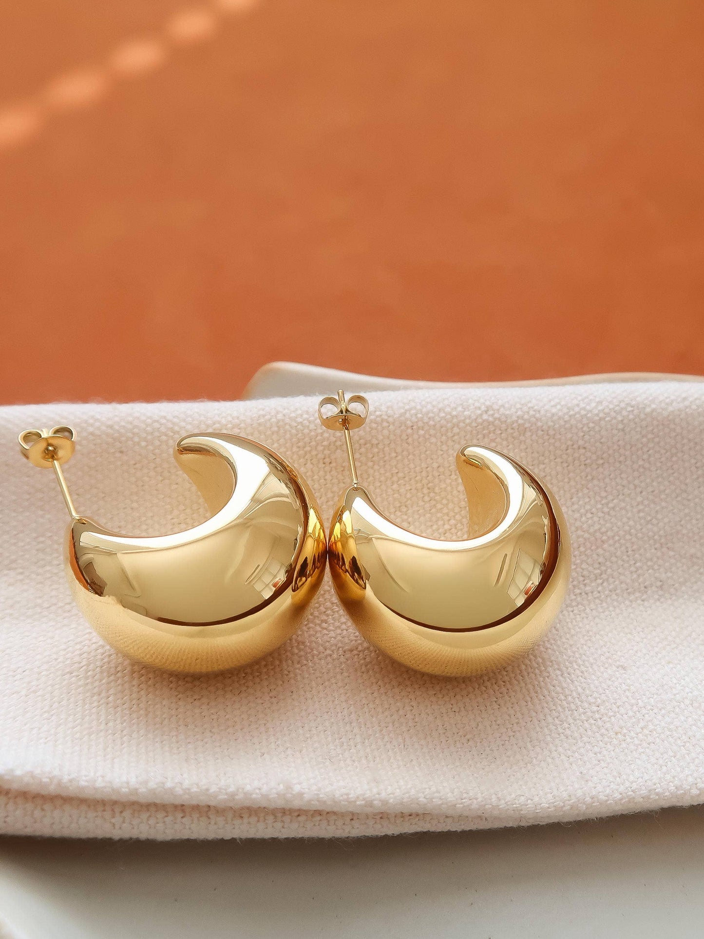 Camilley 18K Gold Non-Tarnish Puffy Dome Earrings