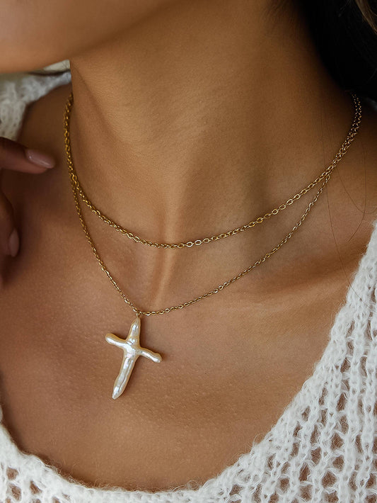 Aurise Freshwater Pearl Cross Necklace