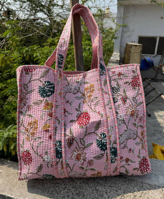 Salmon Print Cotton Quilted Tote Bag