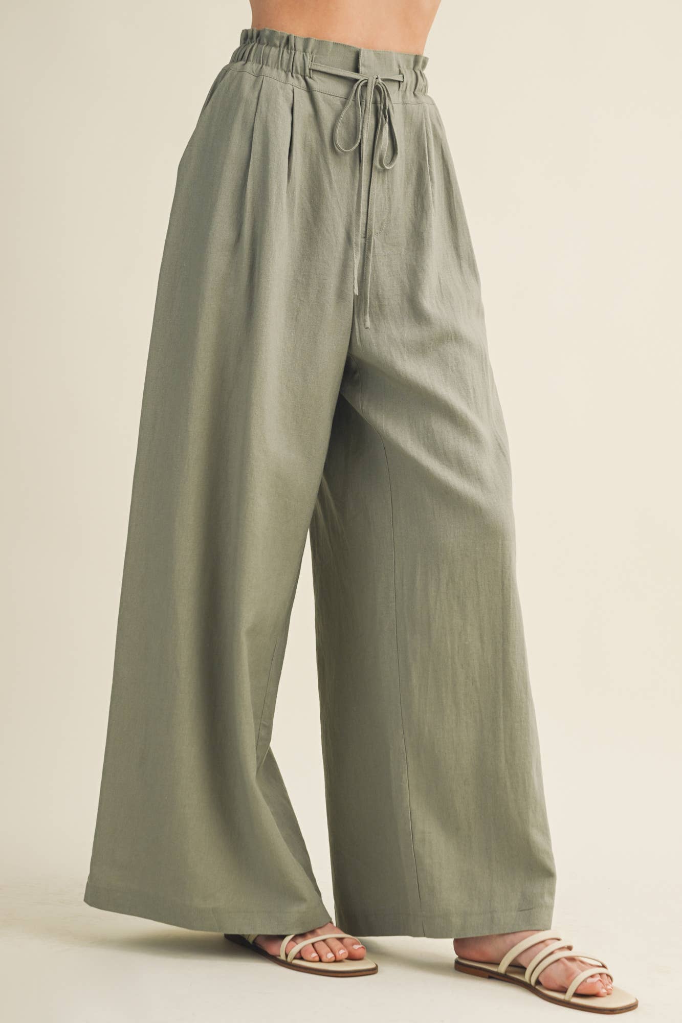 Olive Ease Paperbag Pleated Pants
