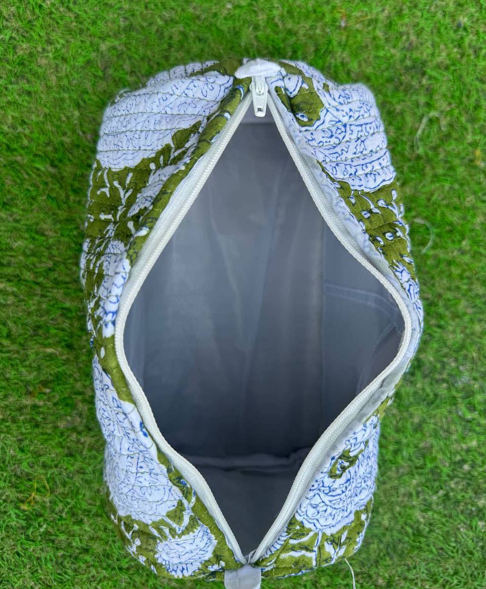 Travel Make up Bag Quilted Cotton Block Print