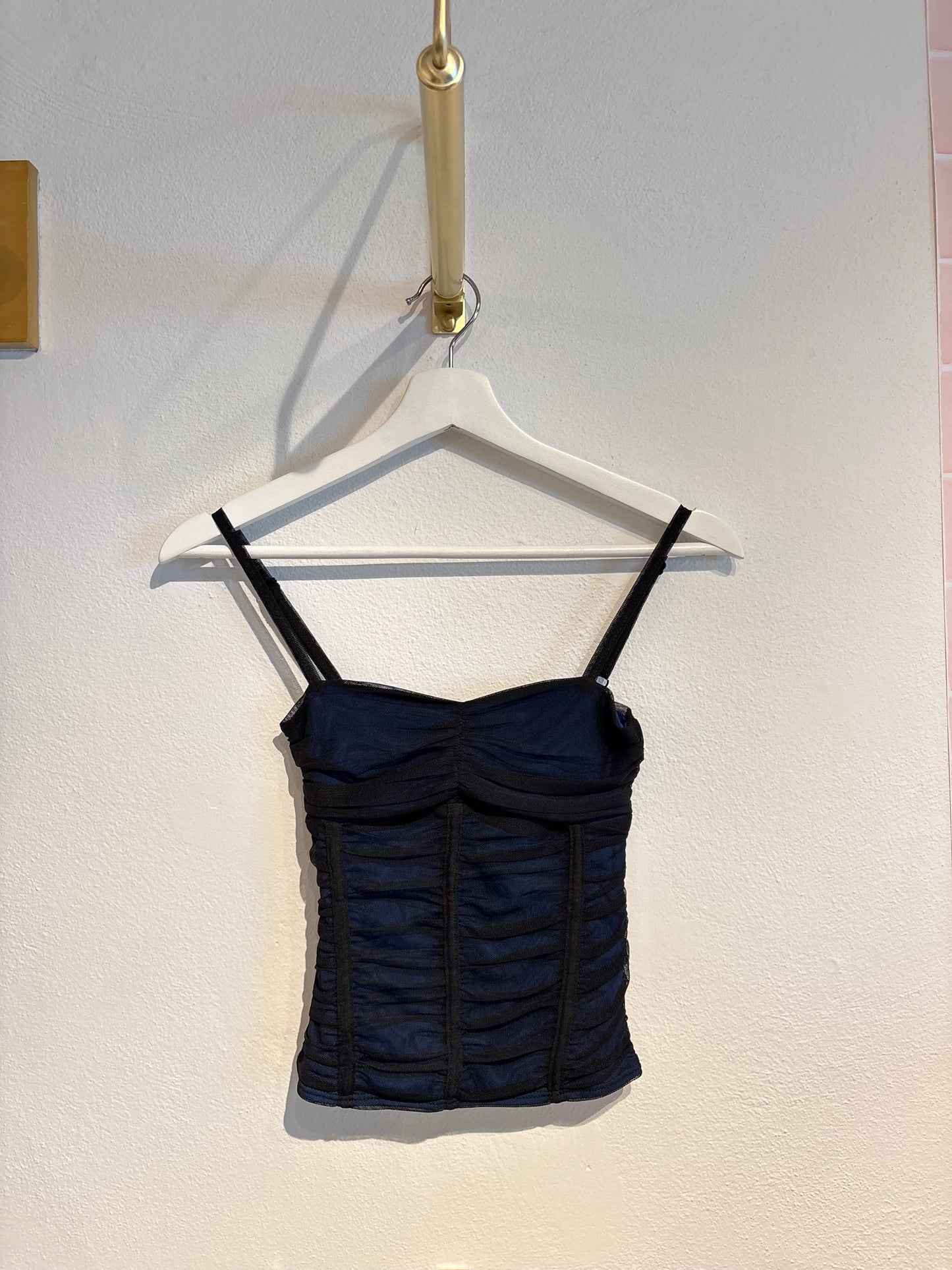 Midnight Breeze Ruched Mesh Tank